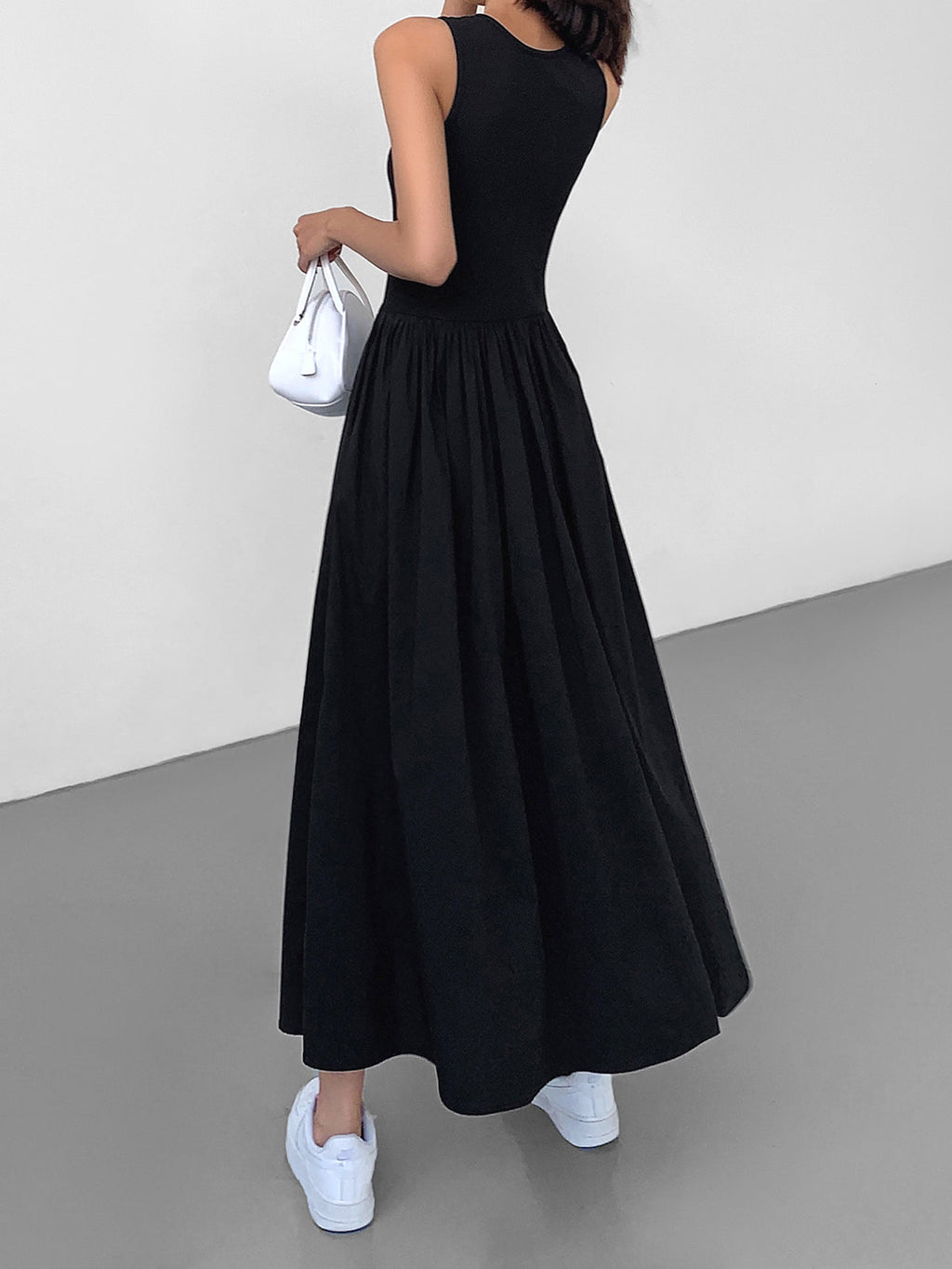 Robe Longue à Col Rond de Loisirs