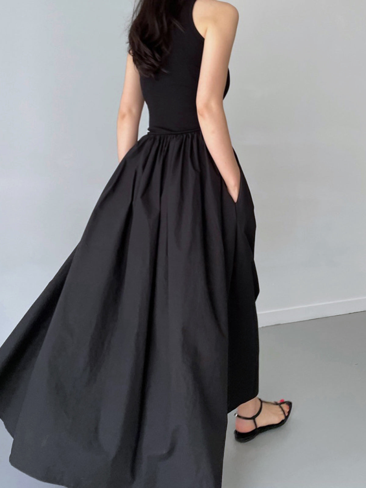 Robe Longue à Col Rond de Loisirs