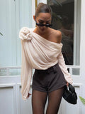 Blouse Asymétrique à Épaule Démontable en Chiffon Semi-Transparent