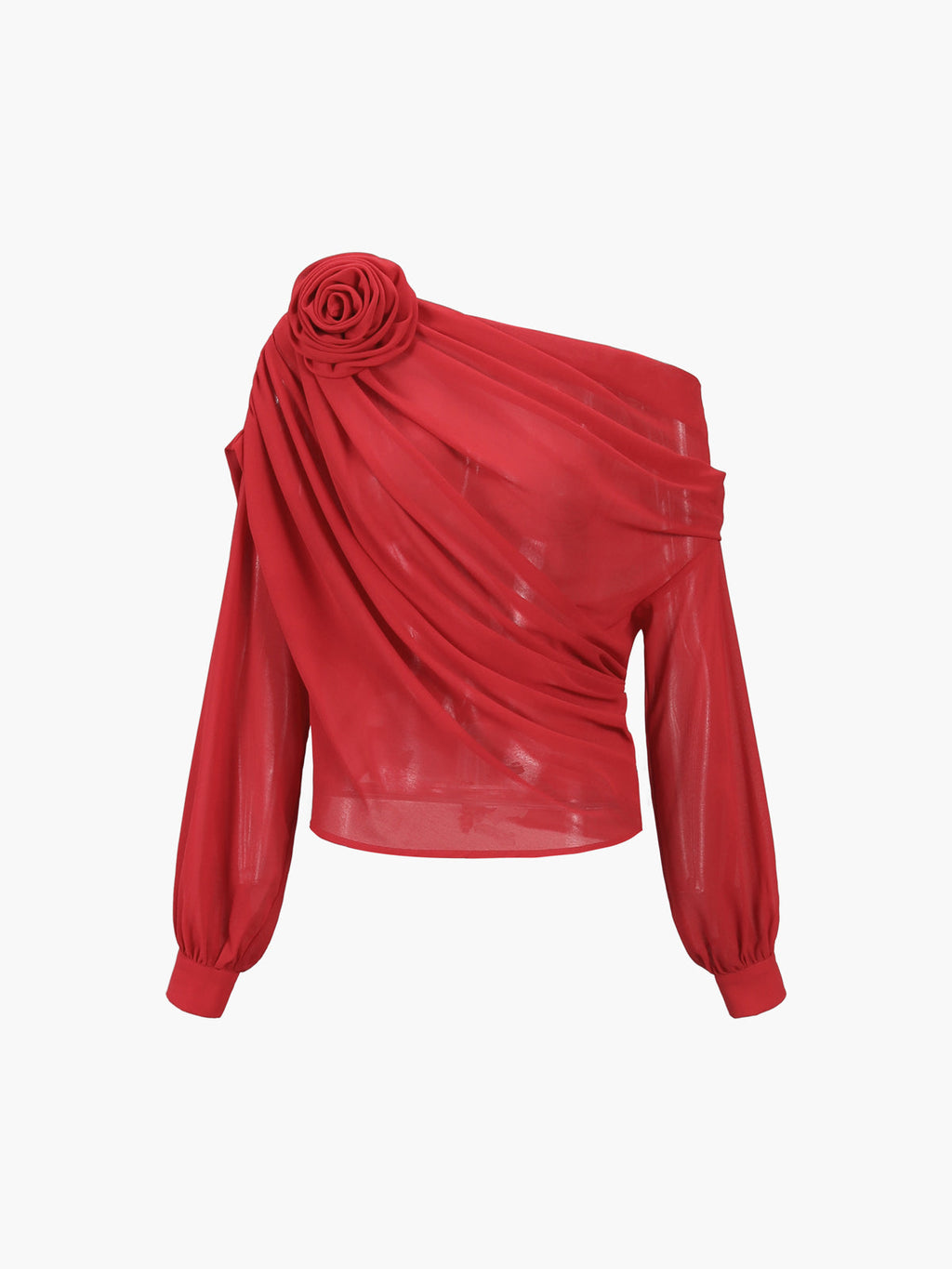Blouse Asymétrique à Épaule Démontable en Chiffon Semi-Transparent