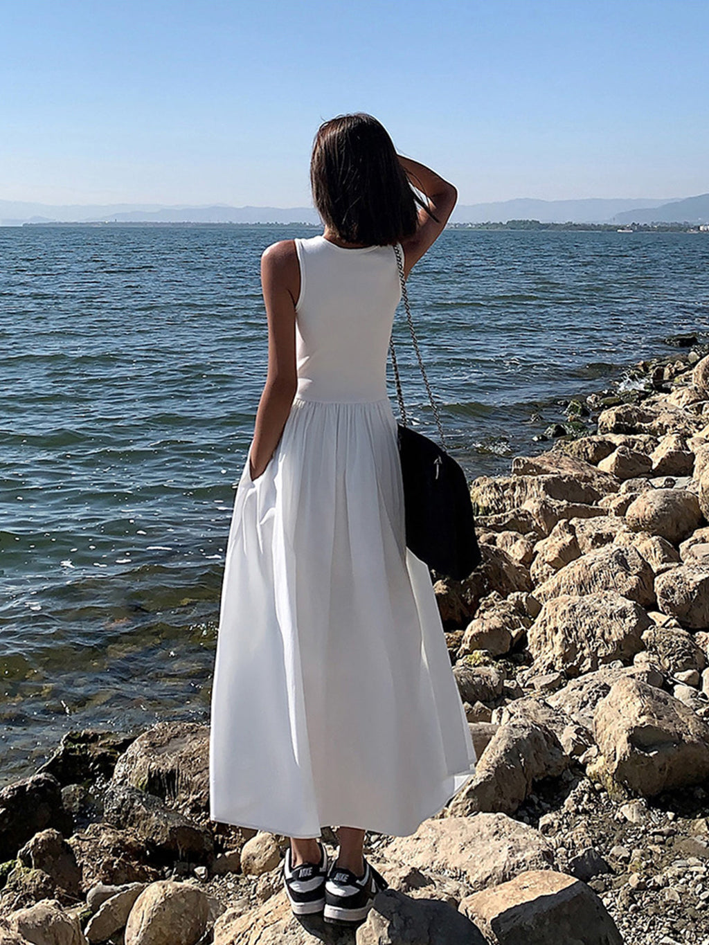 Robe Longue à Col Rond de Loisirs