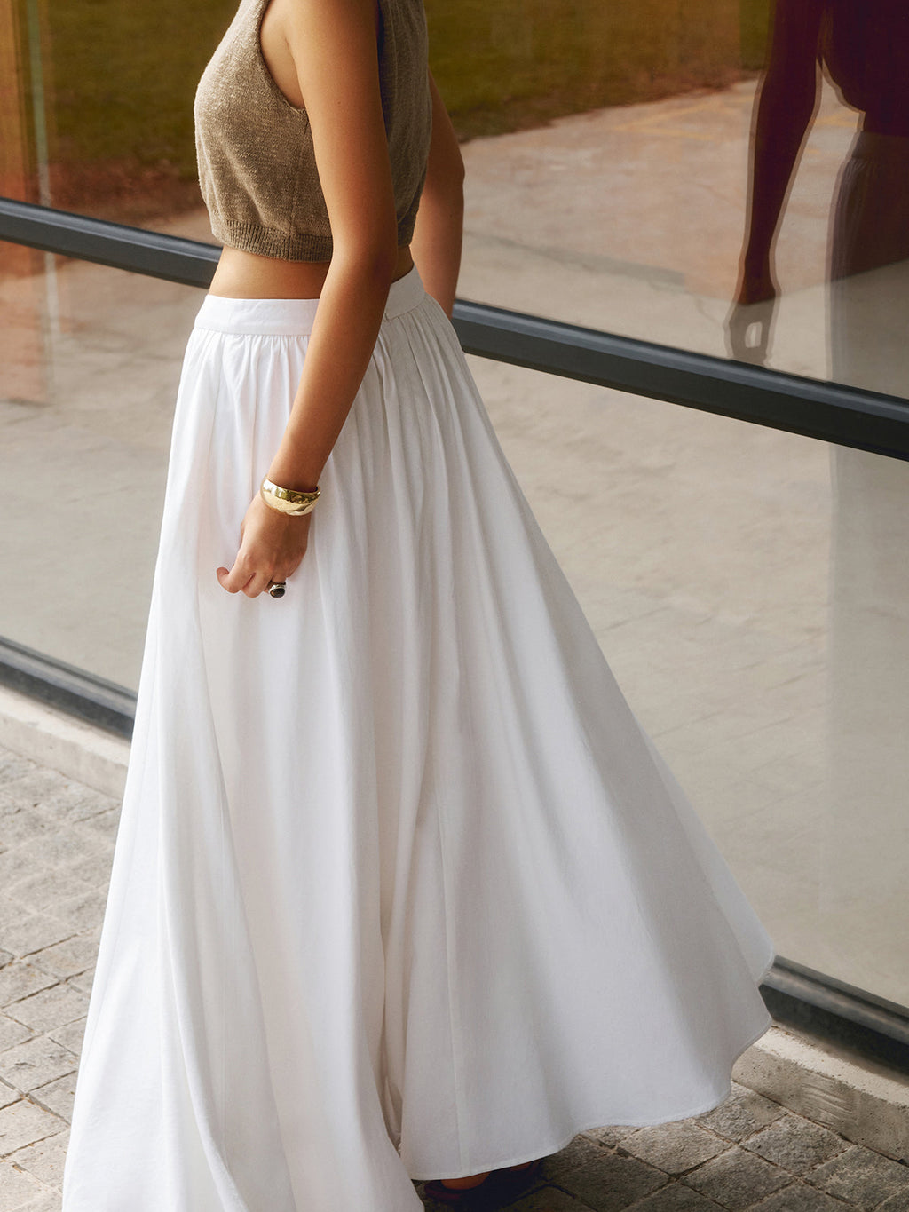 Jupe Maxi Plissée en Coton