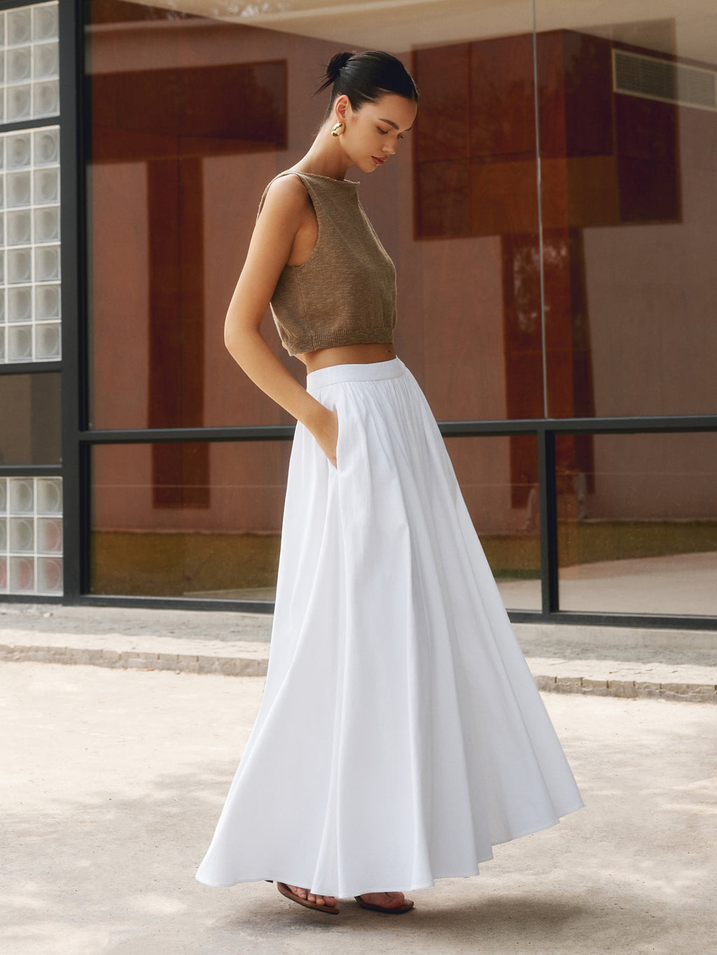 Jupe Maxi Plissée en Coton