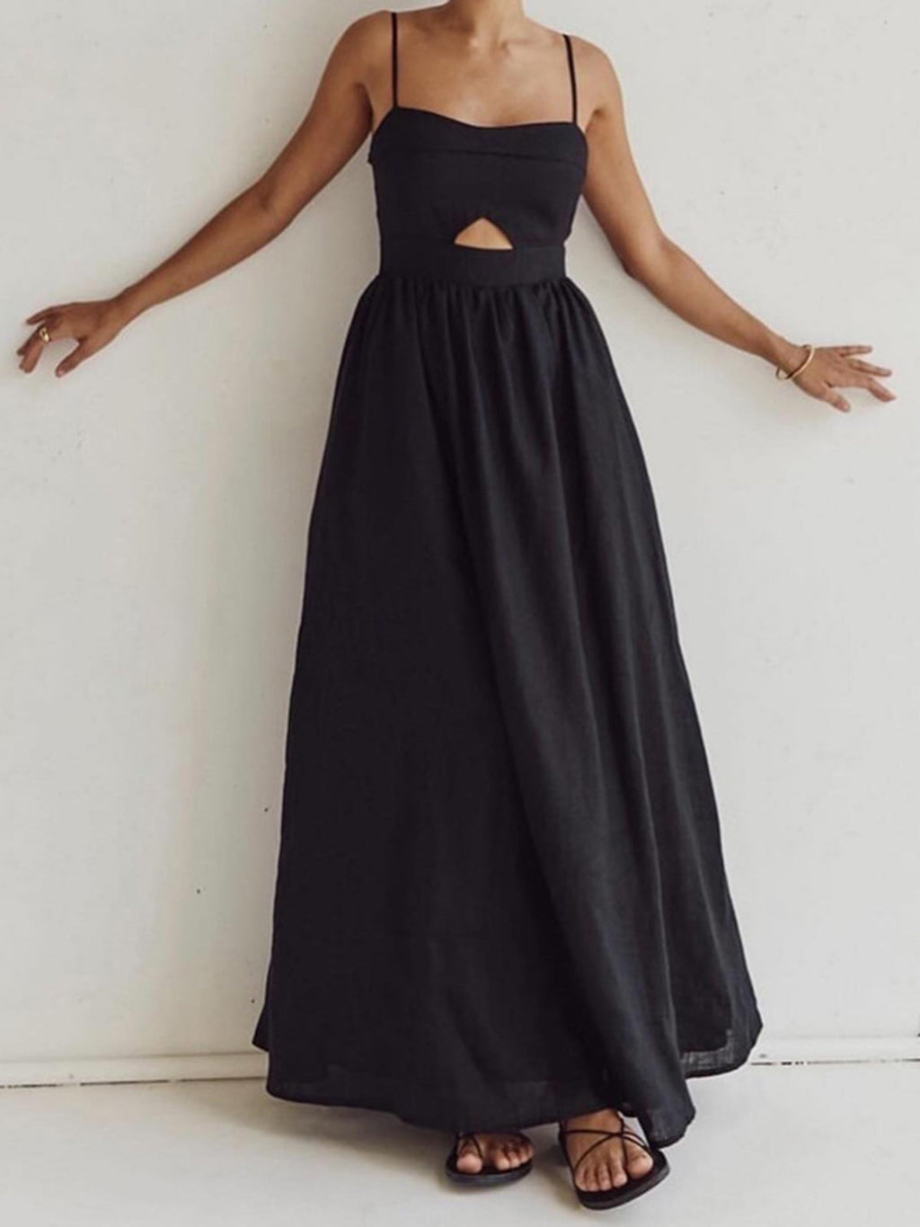 Robe Longue Sans Manches en Coton avec Poches Découpées