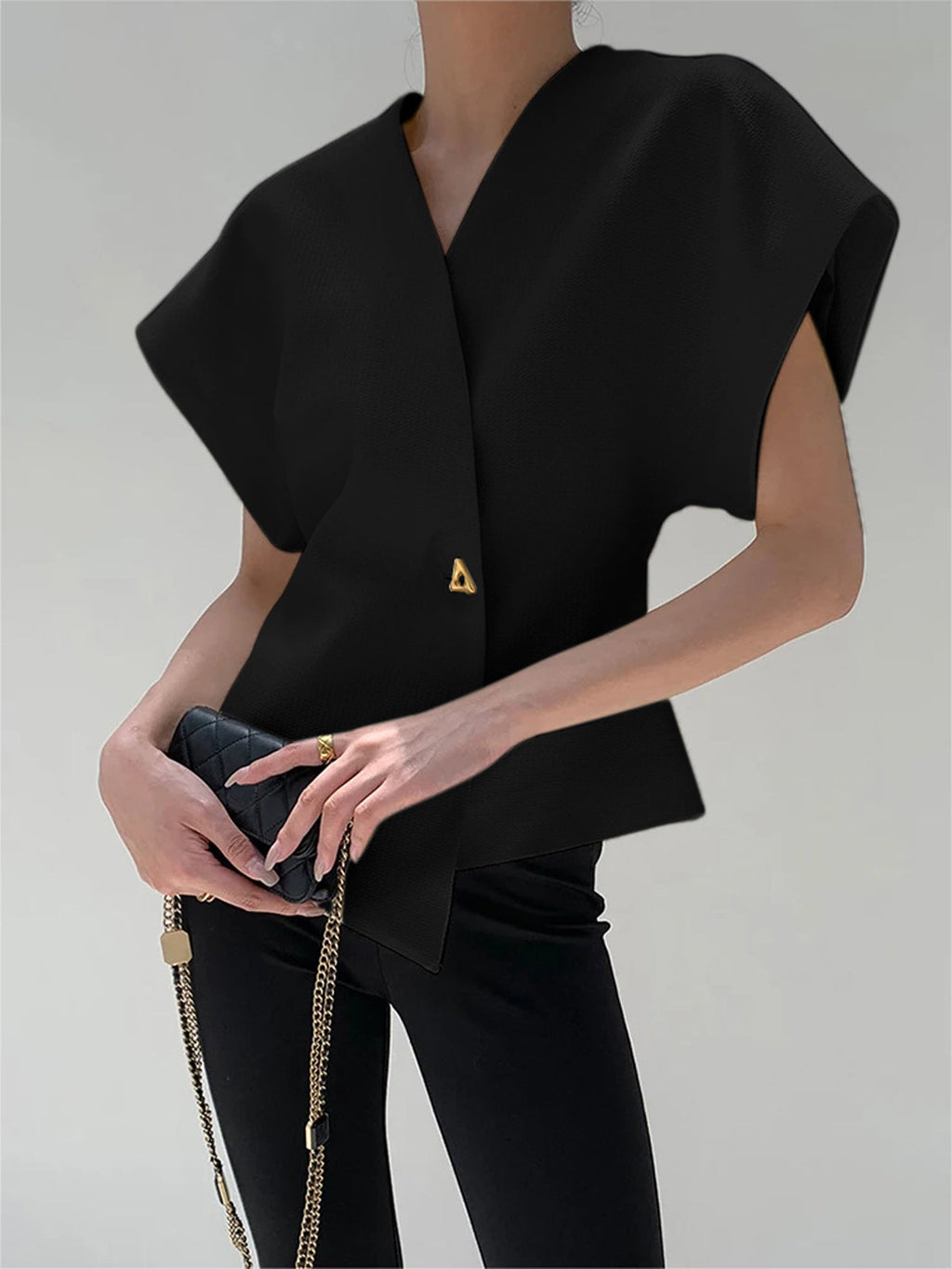 Blouse à Boutons Tendance Col V