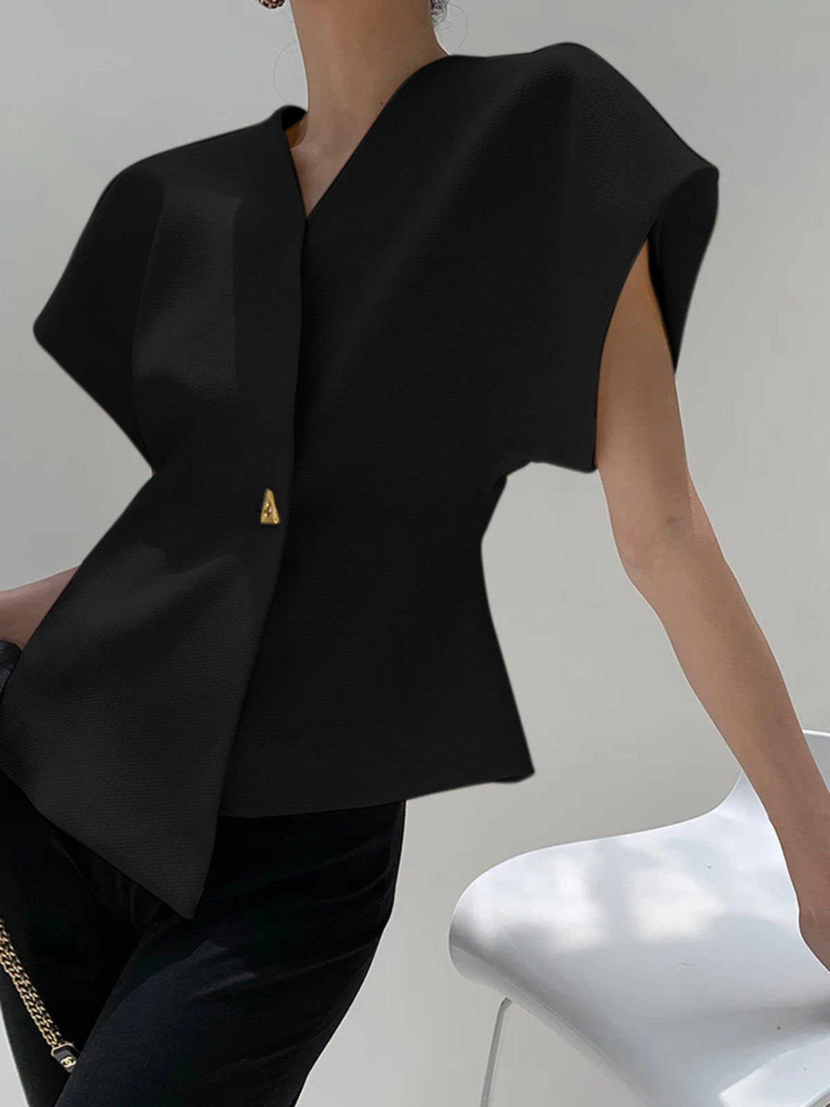 Blouse à Boutons Tendance Col V