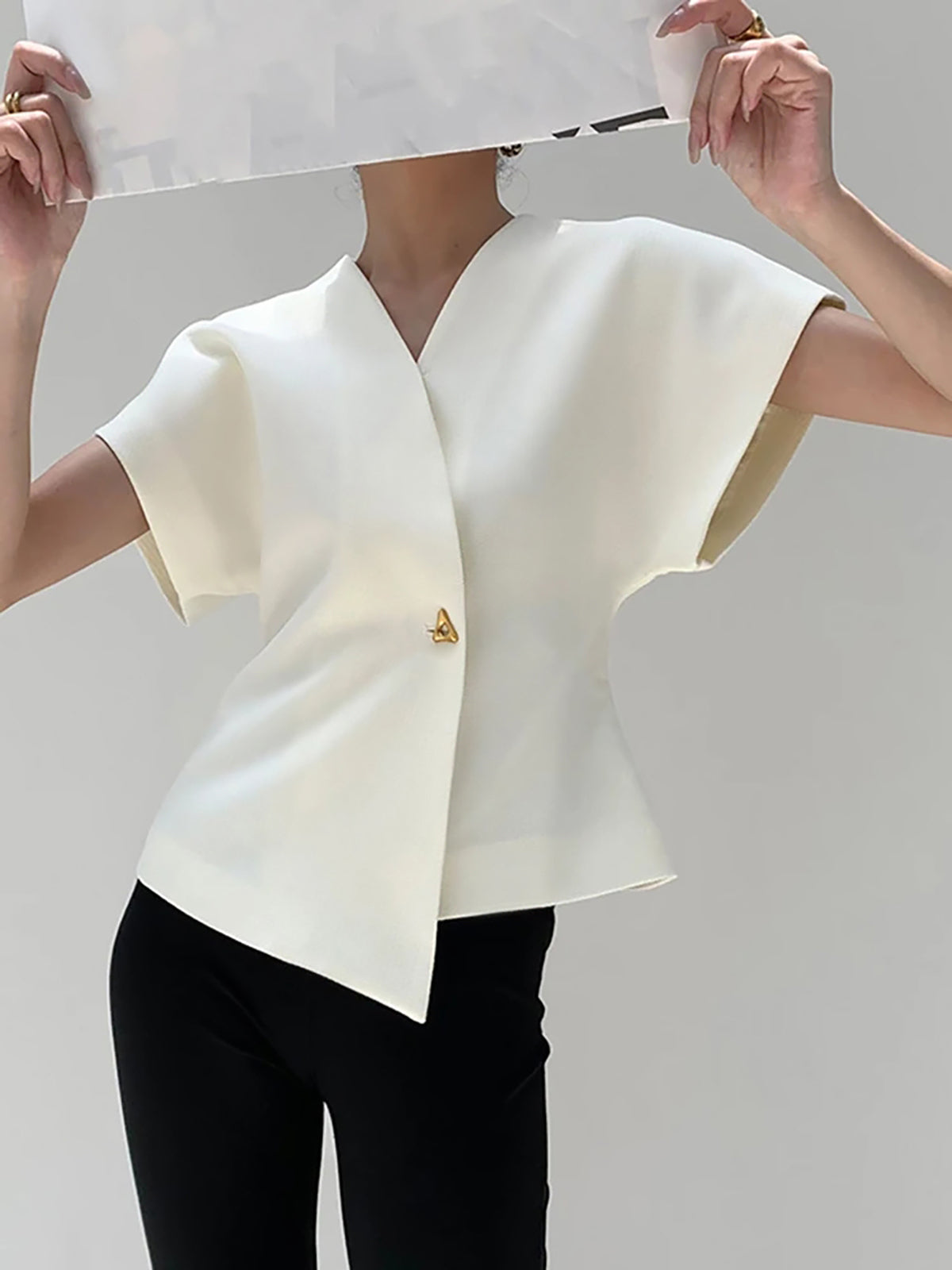 Blouse à Boutons Tendance Col V