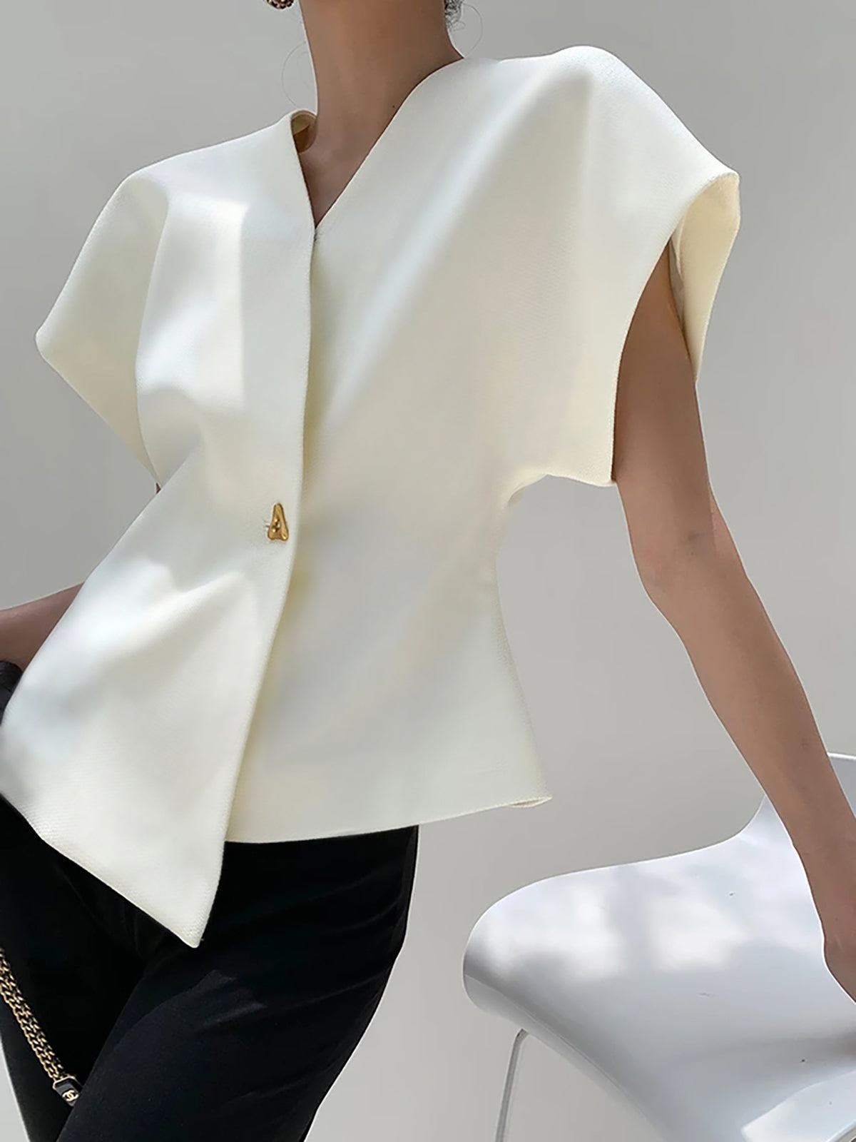 Blouse à Boutons Tendance Col V