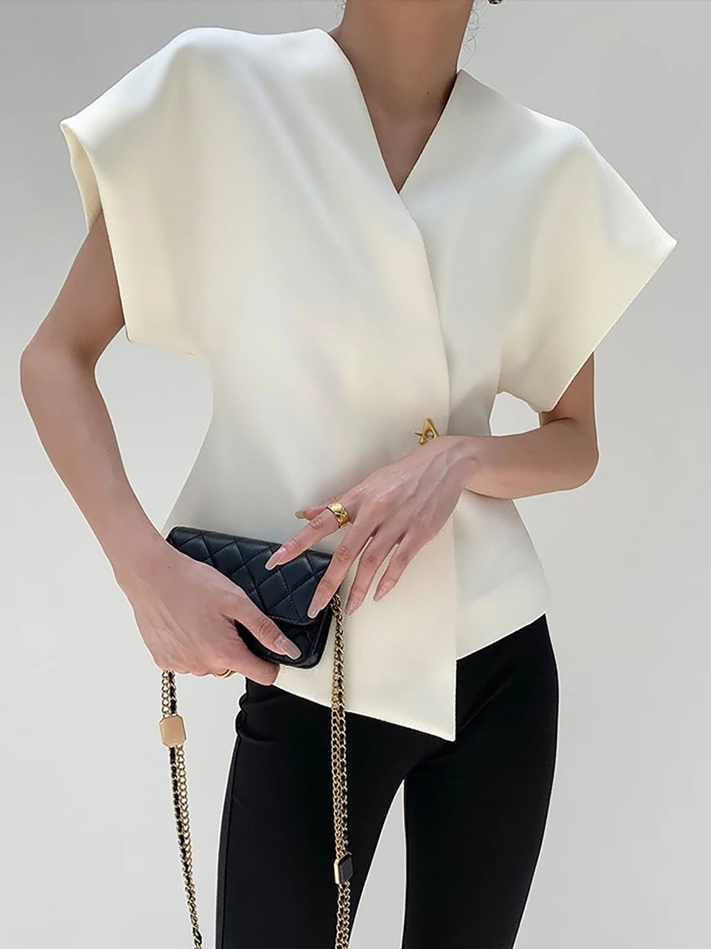 Blouse à Boutons Tendance Col V