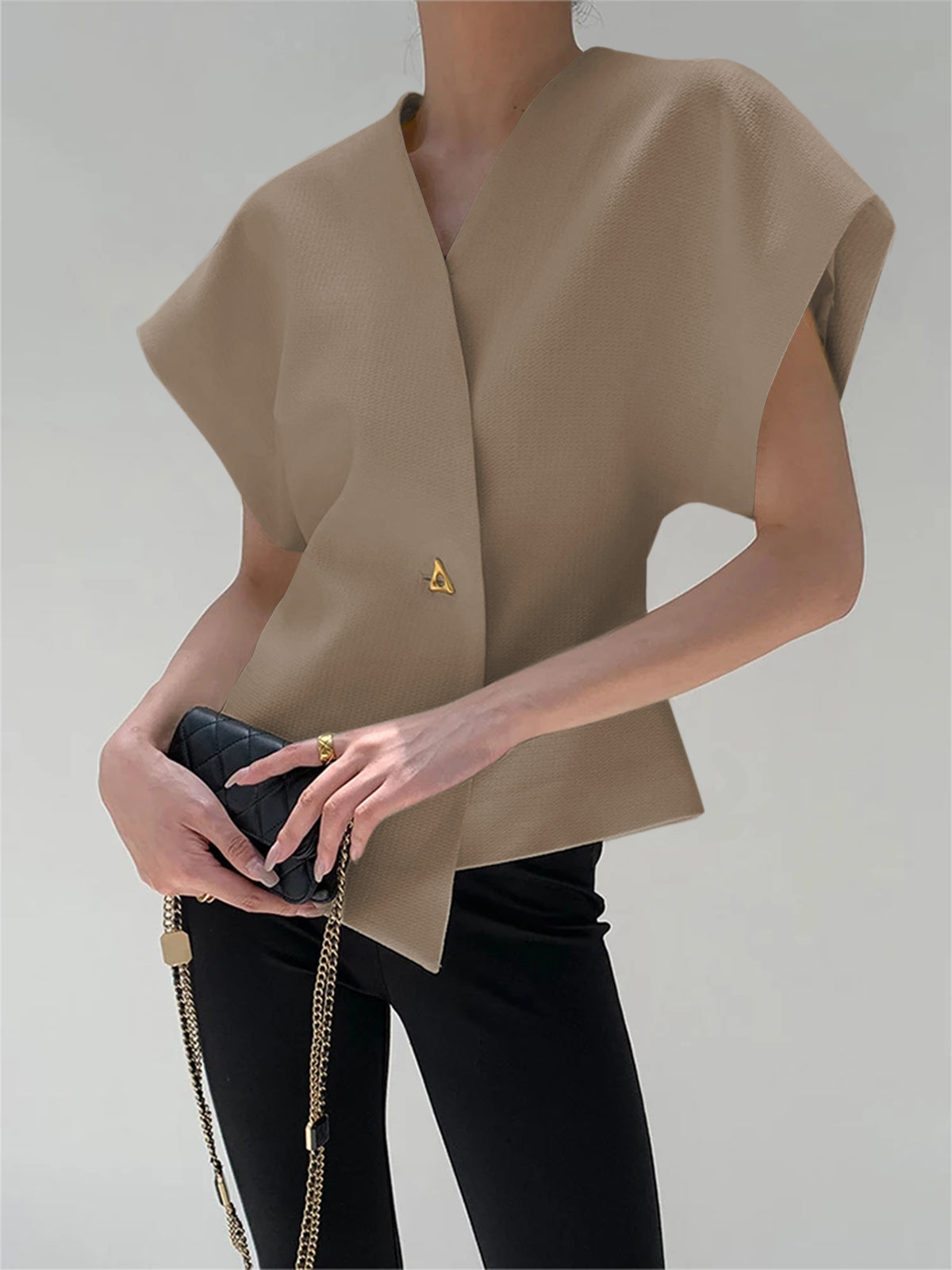 Blouse à Boutons Tendance Col V