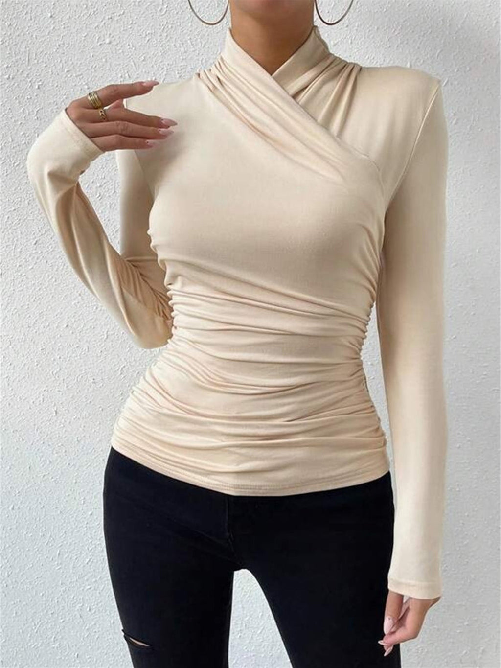 T-shirt plissé à col croisé