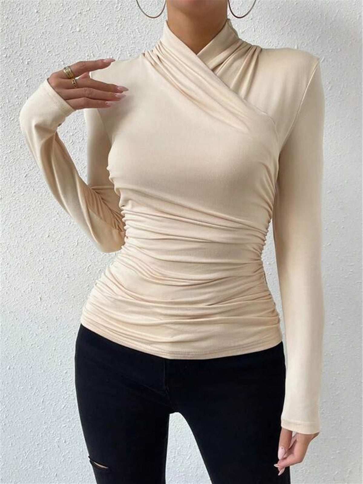 T-shirt plissé à col croisé