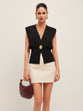 Gilet en Tricot à Détail Boutonné en V