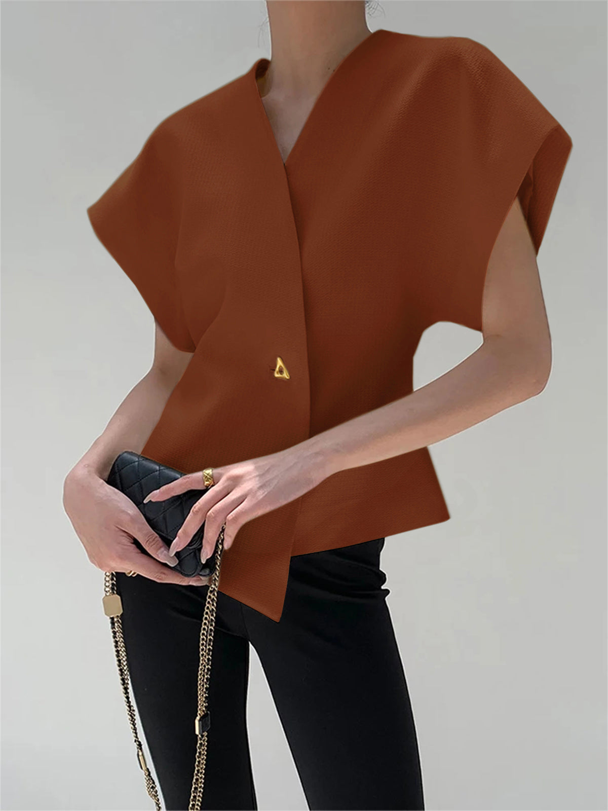 Blouse à Boutons Tendance Col V
