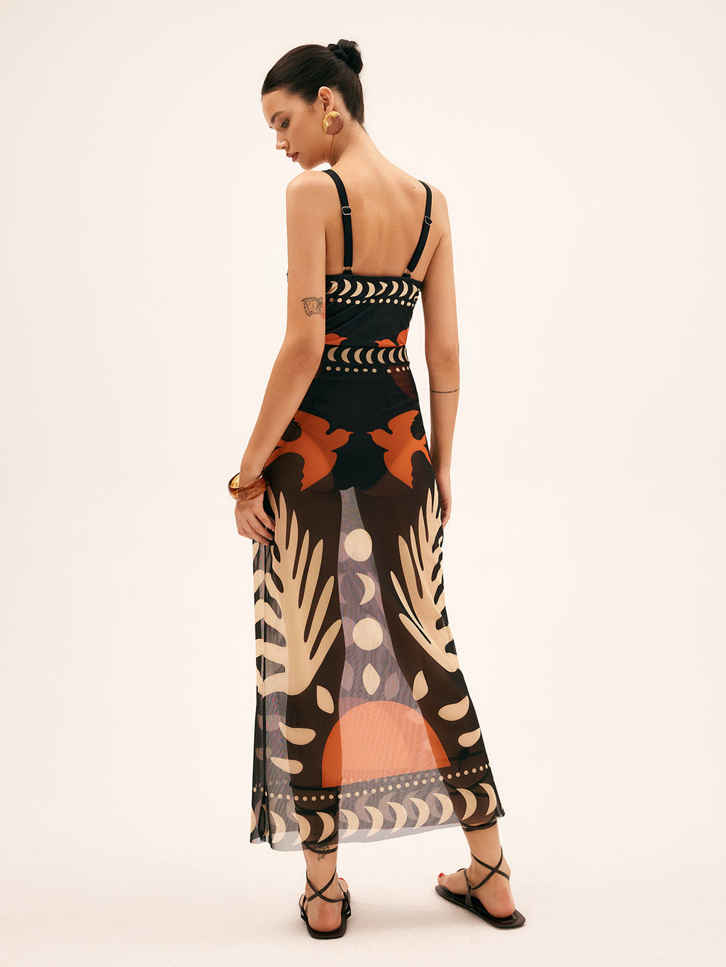 Jupe Maxi en Maille Imprimée Oiseaux
