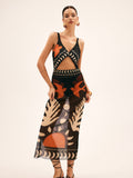 Jupe Maxi en Maille Imprimée Oiseaux