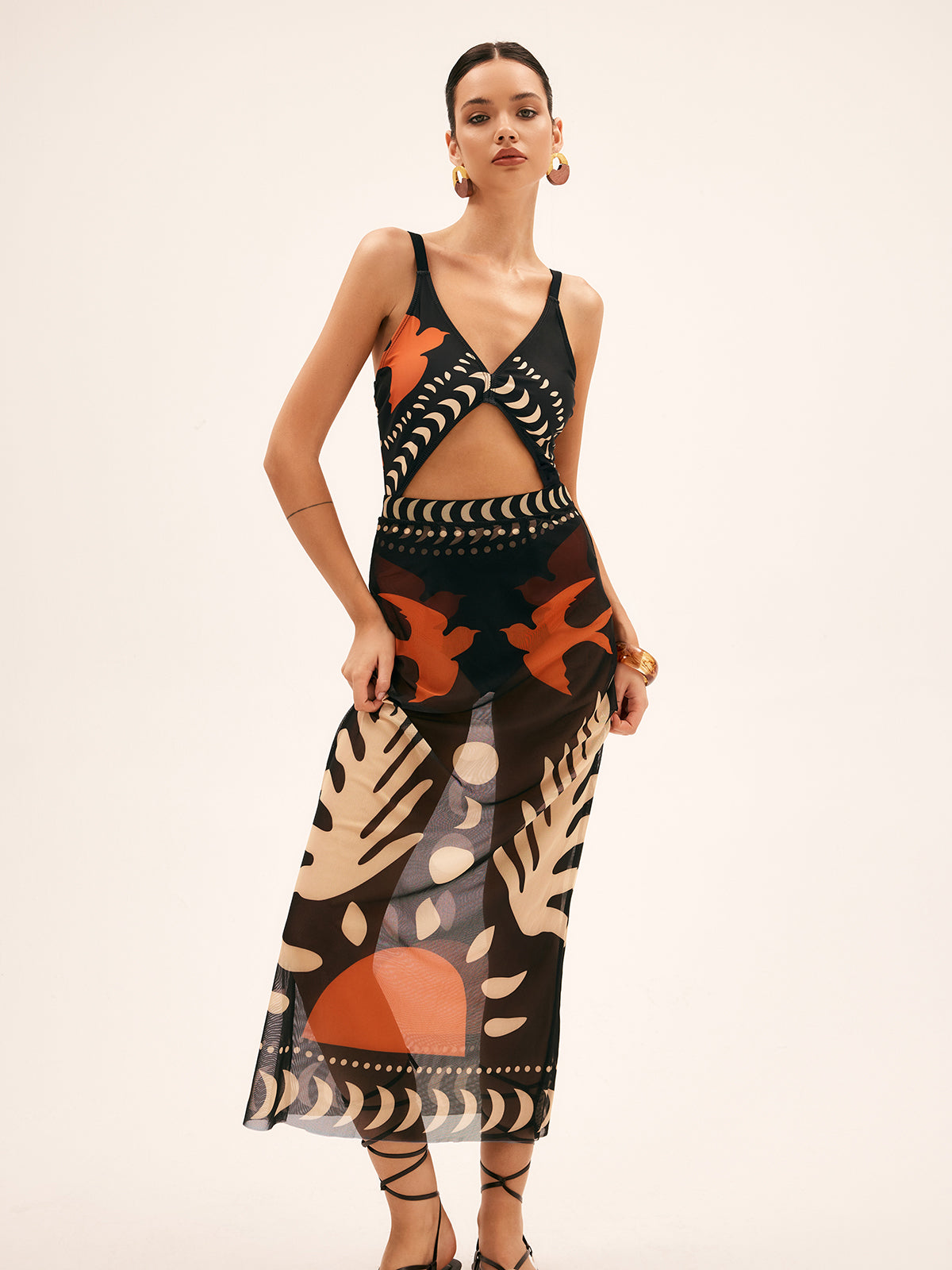 Jupe Maxi en Maille Imprimée Oiseaux