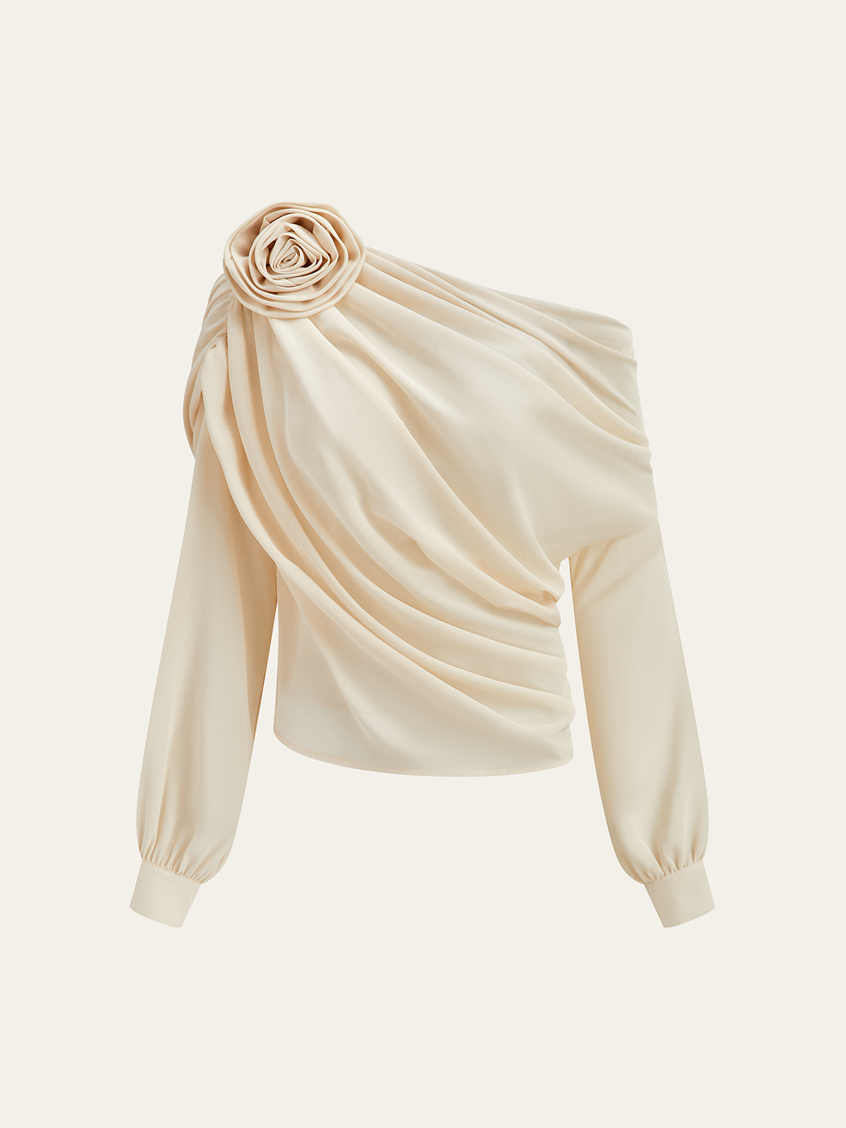 Blouse Asymétrique à Épaule Démontable en Chiffon Semi-Transparent