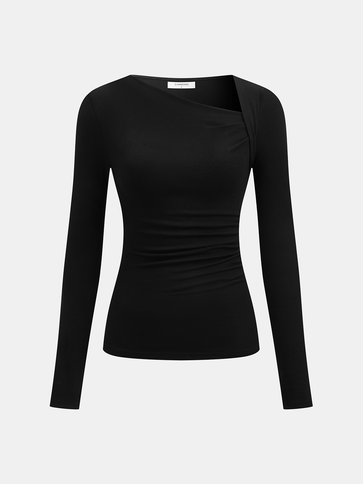 Chemise Asymétrique à Manches Longues en Tricot Côtelé