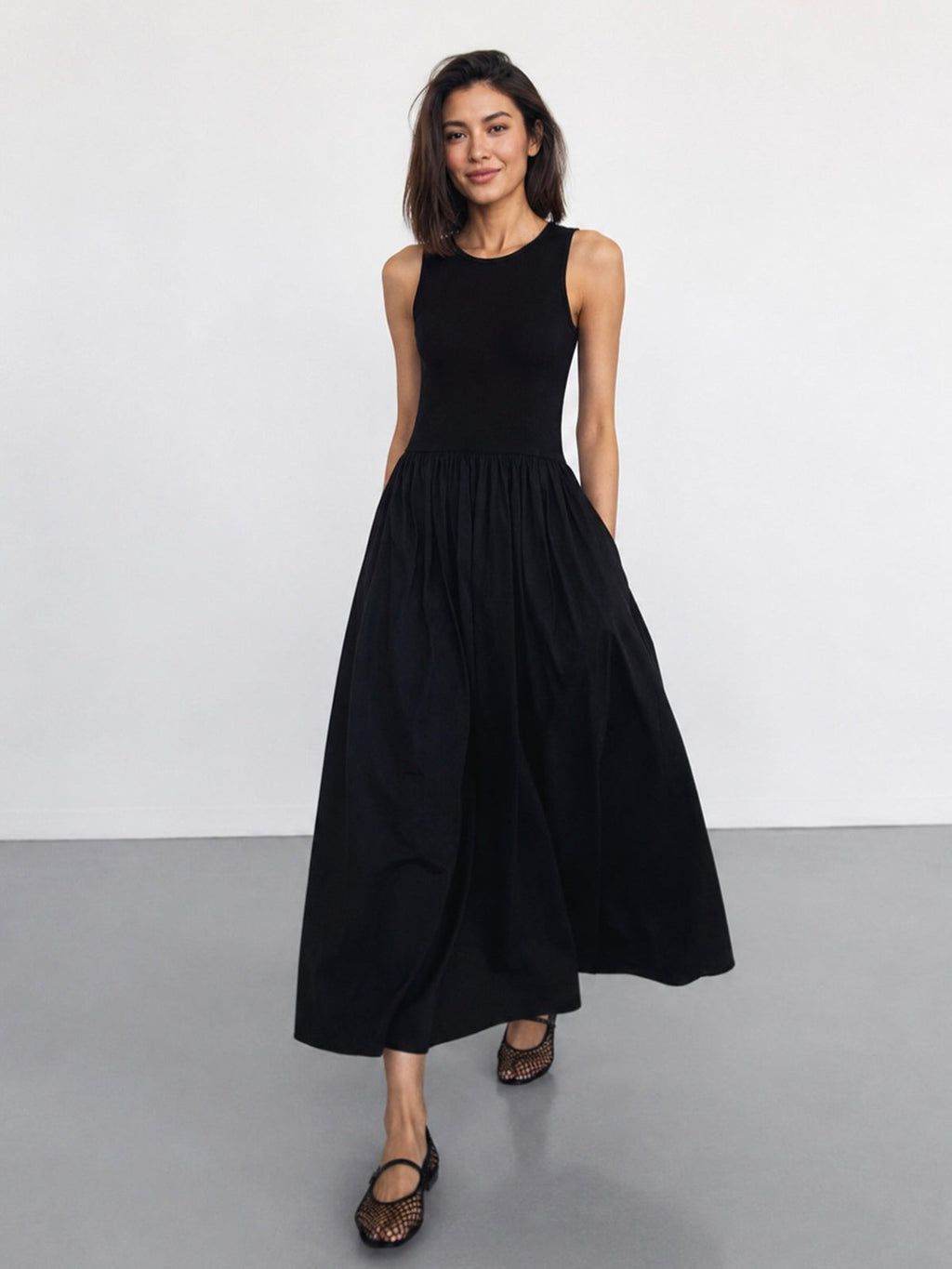 Robe Longue à Col Rond de Loisirs