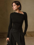 Chemise Asymétrique à Manches Longues en Tricot Côtelé