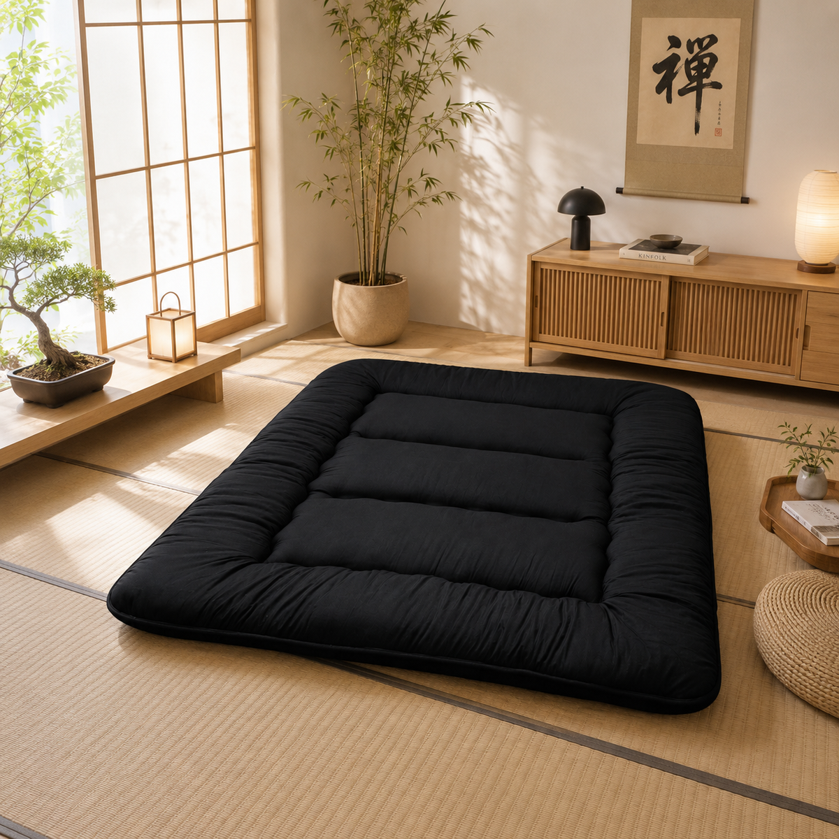 Lit de sol japonais, matelas futon épais de 4 pouces, tapis de sommeil tatami pliable, lit de sol roulable pour adultes et enfants
