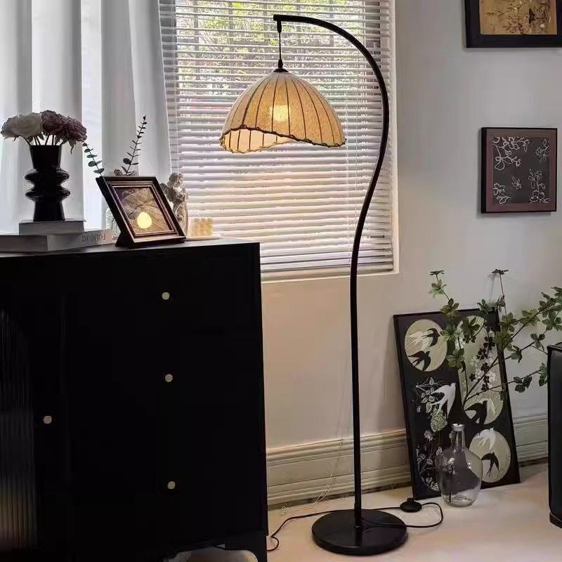 Lampe Boog Vintage avec Abat-jour en Tissu – Lampe de Sol Classique