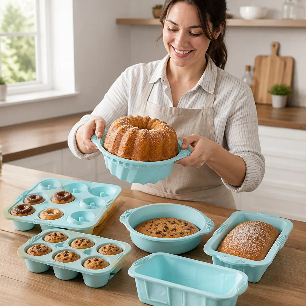 Ensemble de Moules en Silicone 6 Pièces – Moules Flexibles Antiadhésifs pour Gâteaux et Pâtisseries