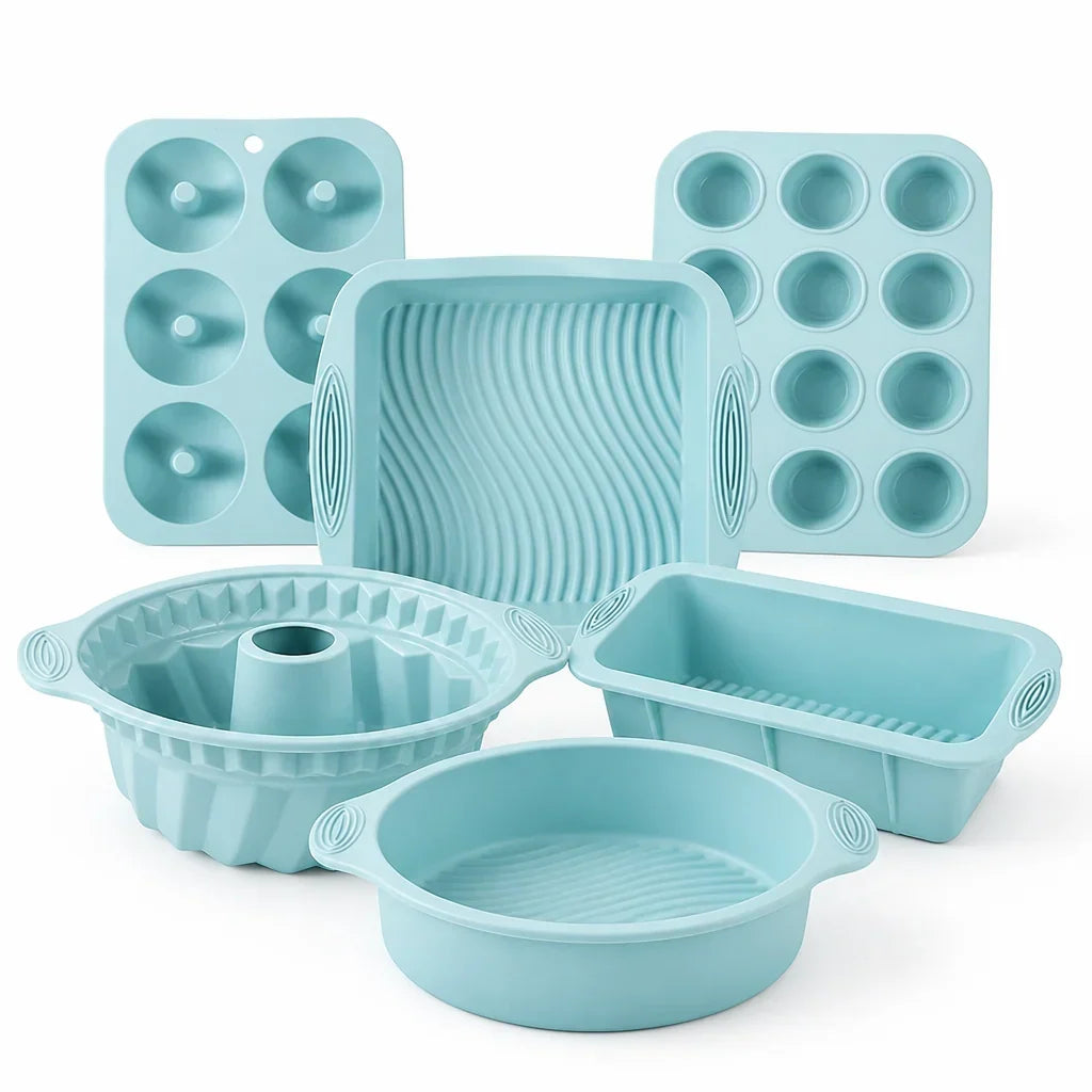 Ensemble de Moules en Silicone 6 Pièces – Moules Flexibles Antiadhésifs pour Gâteaux et Pâtisseries