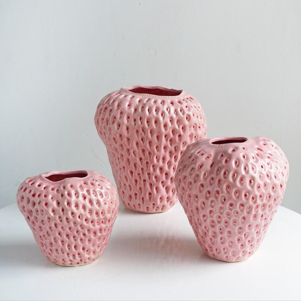 Vase en Céramique en Forme de Fraise Charmant pour Décoration Intérieure