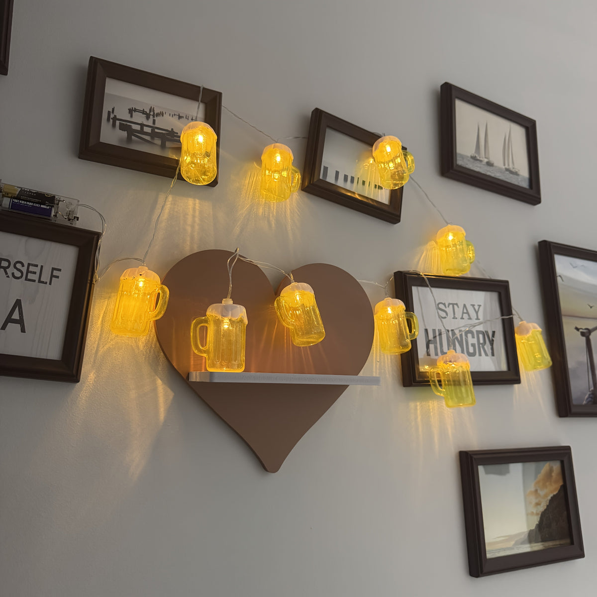 Oktoberfest Bière Lichterketting – 20 Lampes LED Blanc Chaud, Fonctionnant sur Piles