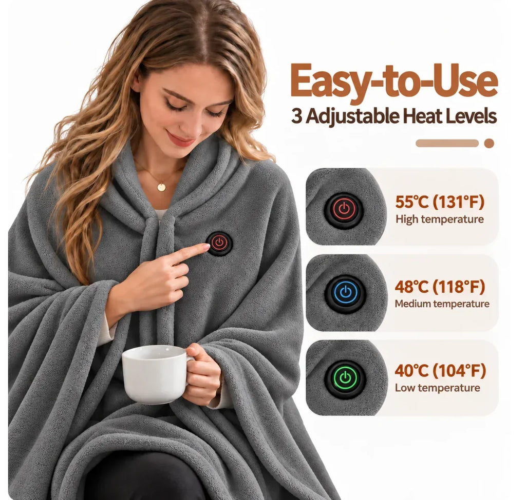 Couverture Poncho Chauffante Électrique – 3 Niveaux de Chaleur