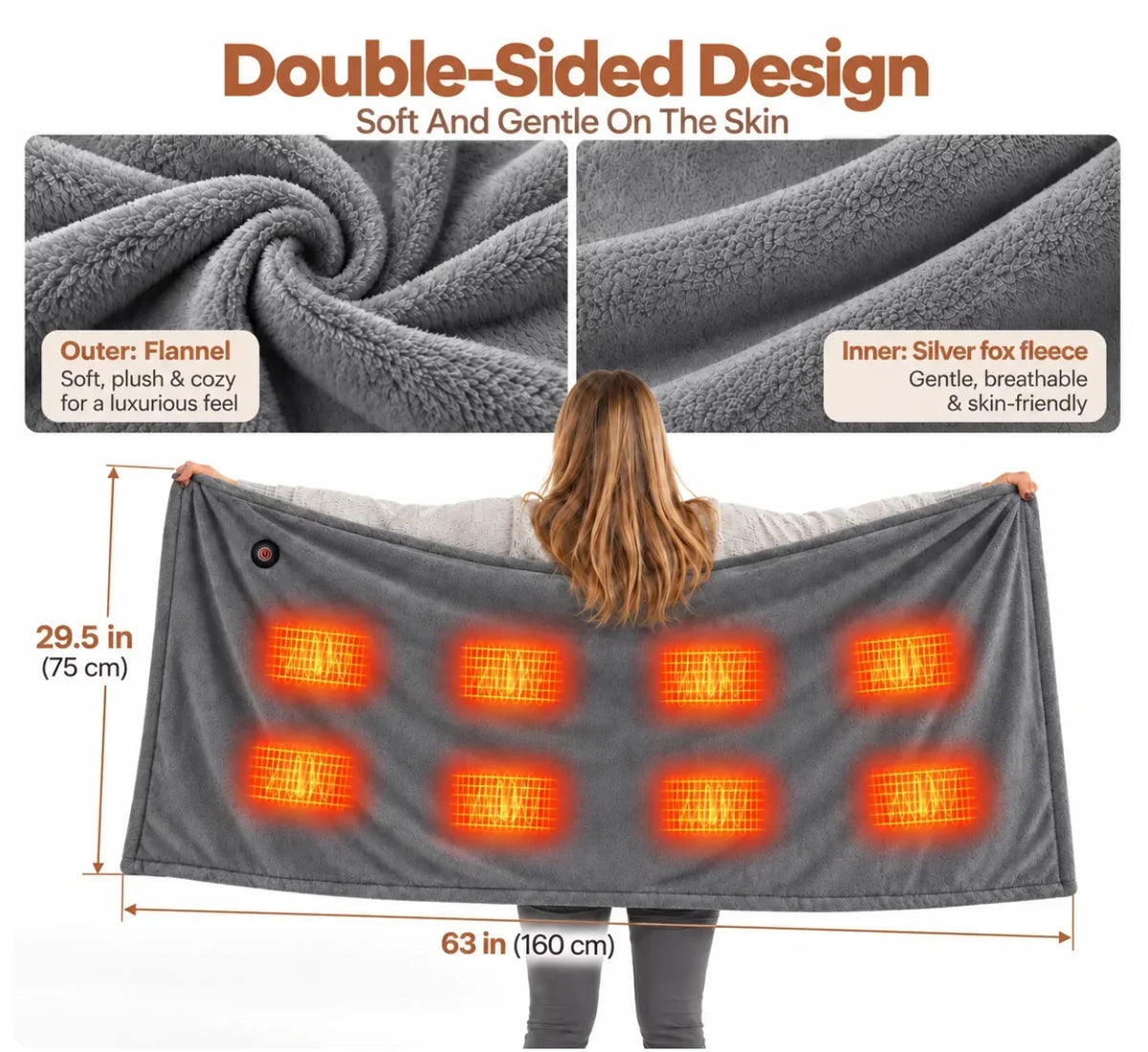 Couverture Poncho Chauffante Électrique – 3 Niveaux de Chaleur