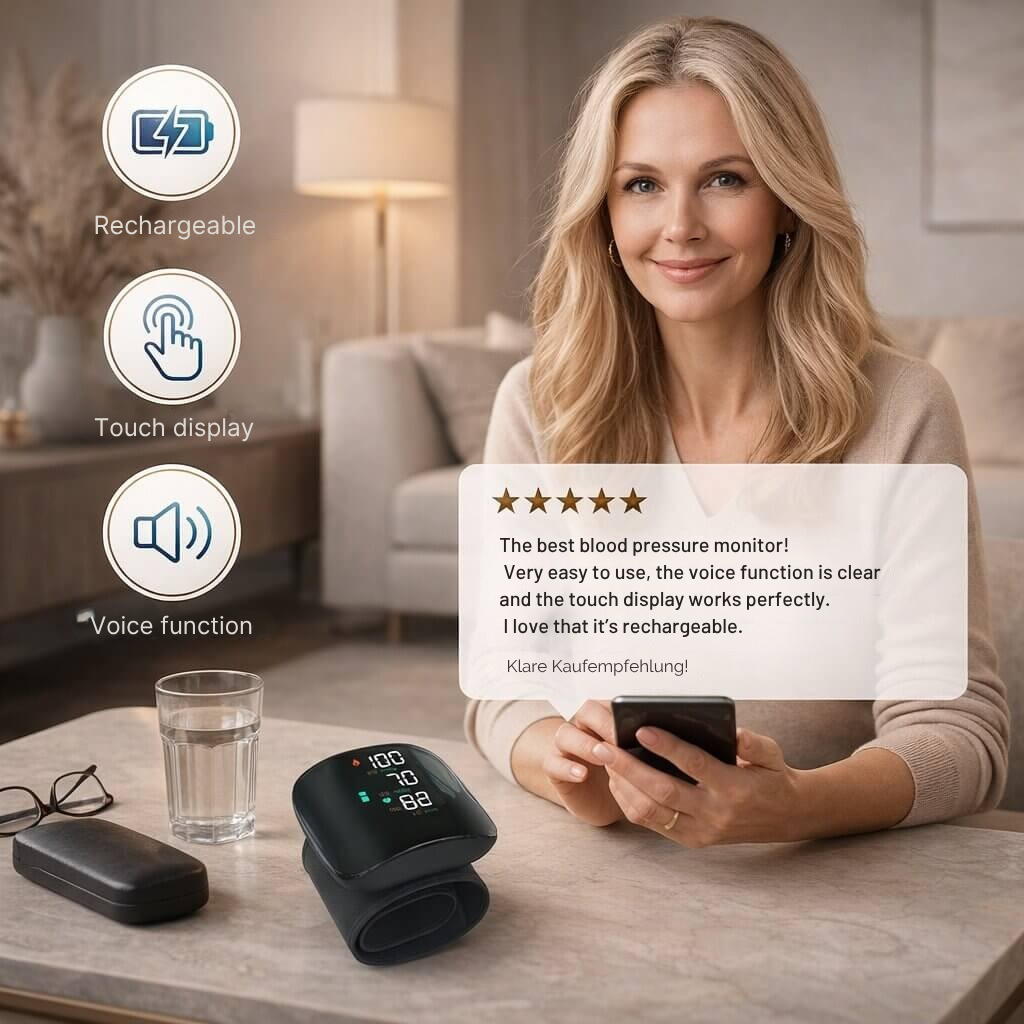 Tensiomètre Numérique pour Poignet avec Écran Tactile et Fonction Vocale Rechargeable | Sansoti