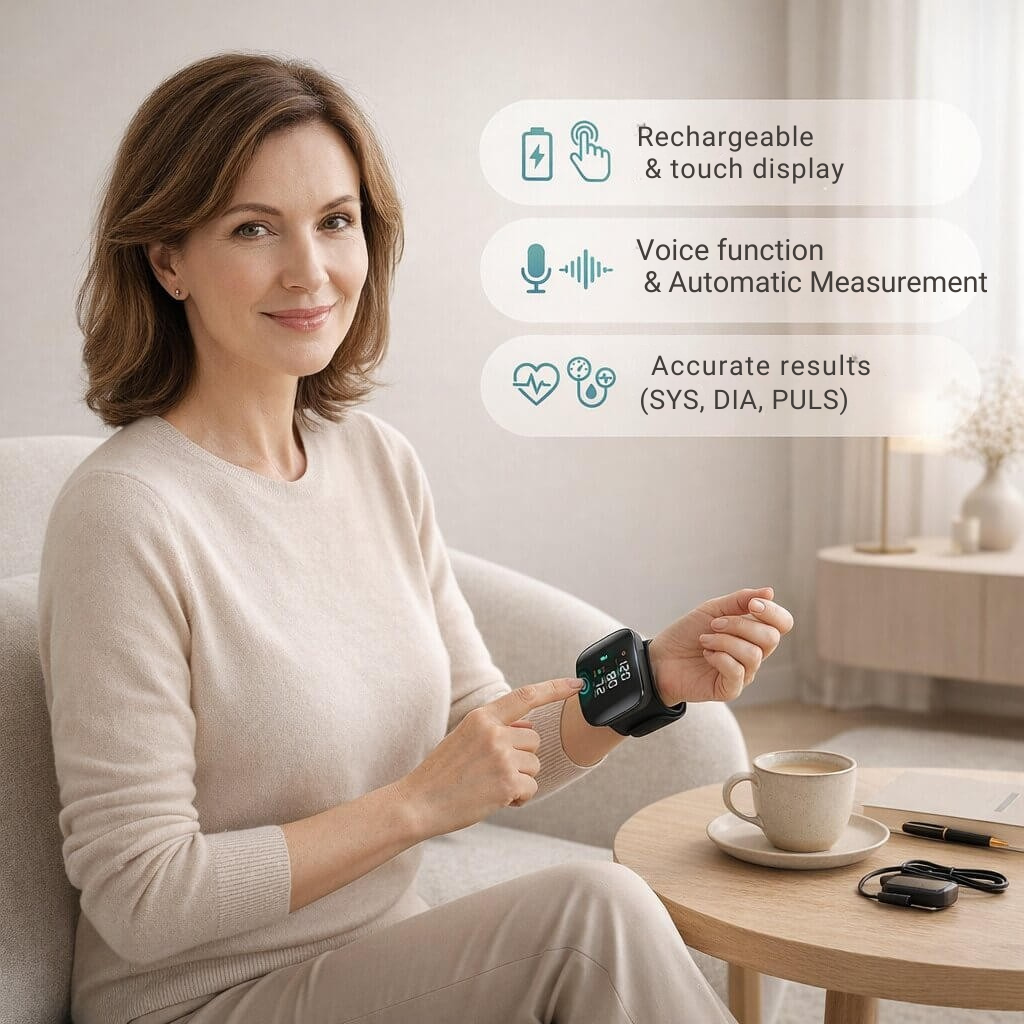 Tensiomètre Numérique pour Poignet avec Écran Tactile et Fonction Vocale Rechargeable | Sansoti