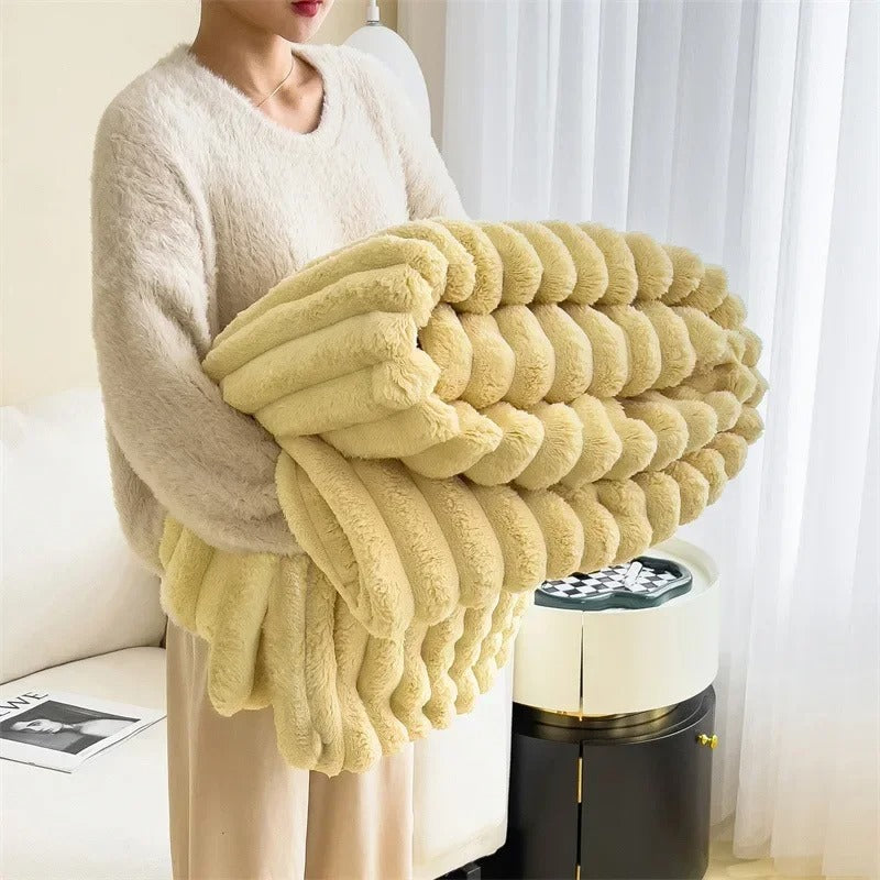 Couverture Polaire en Flanelle à Rayures – Plaid Doux et Moelleux Toutes Saisons