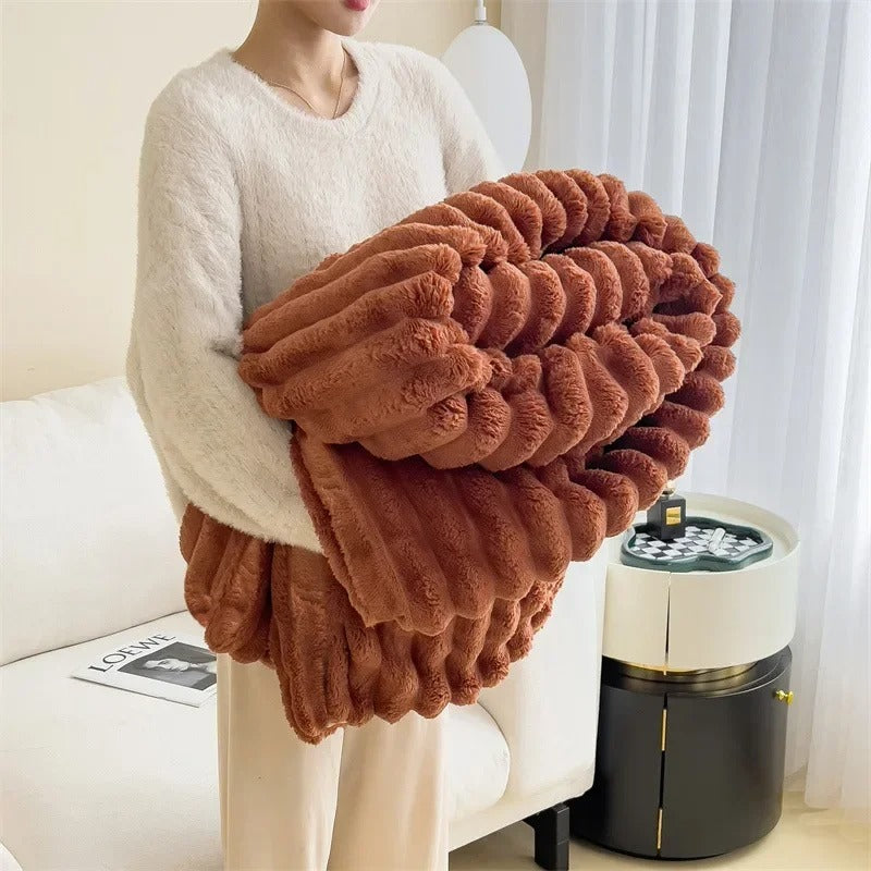Couverture Polaire en Flanelle à Rayures – Plaid Doux et Moelleux Toutes Saisons