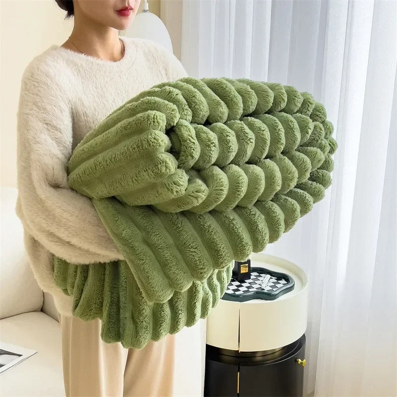 Couverture Polaire en Flanelle à Rayures – Plaid Doux et Moelleux Toutes Saisons