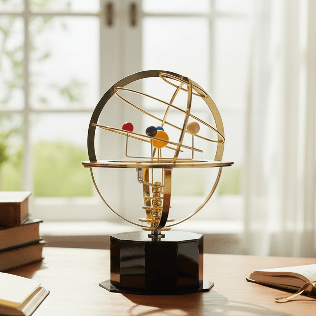 Laiton Céleste | Orrery du Système Solaire avec Rotation Manuelle | Modèle de Bureau Élégant pour Affichage Éducatif