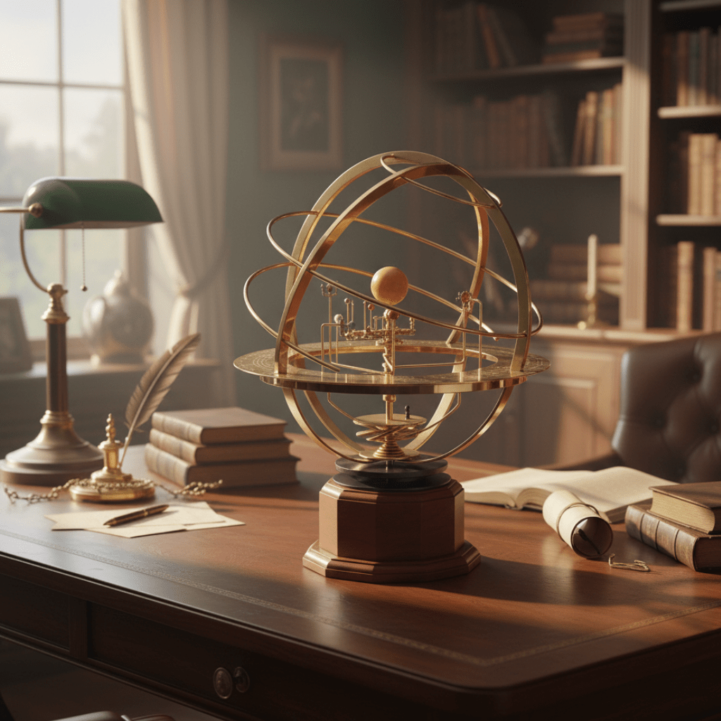 Laiton Céleste | Orrery du Système Solaire avec Rotation Manuelle | Modèle de Bureau Élégant pour Affichage Éducatif