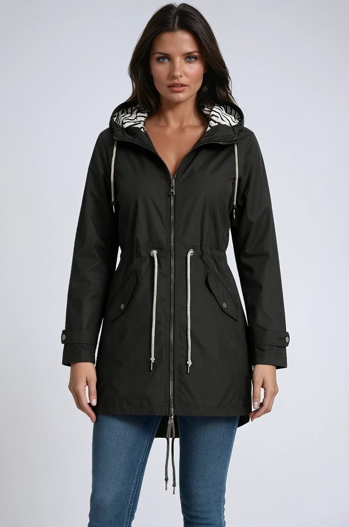 Parka Femme avec Capuche et Cordon de Serrage – Veste Élégante avec Taille Ajustable