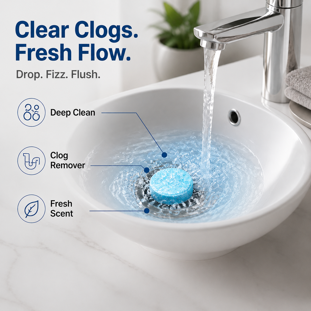 ClariFlow™ Tablettes Effervescentes — Un Pouvoir Effervescent Sans Effort Qui Élimine Les Obstructions et Rafraîchit Instantanément Votre Maison