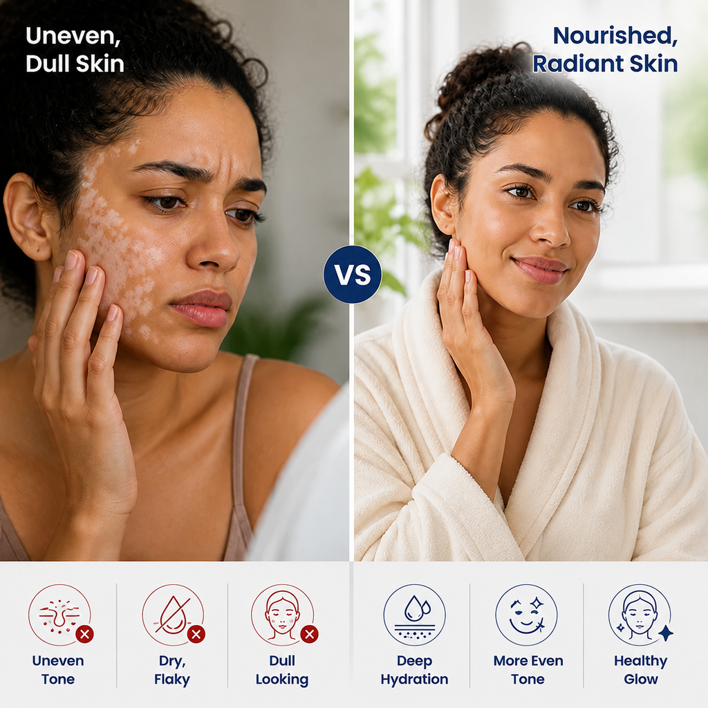 Elavue™ — Nourrissez la Peau Sèche et Révélez un Teint Plus Sain et Plus Radieux
