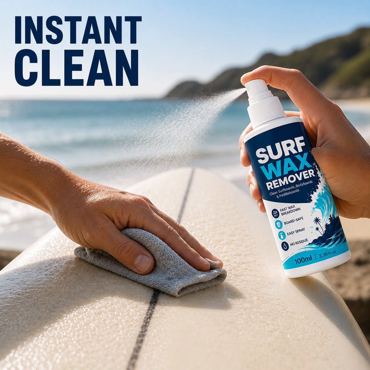 AquaShine™ Spray Dégraissant — Restaurez Instantanément l'Adhérence et l'Éclat de Votre Planche pour des Vagues Inarrêtables