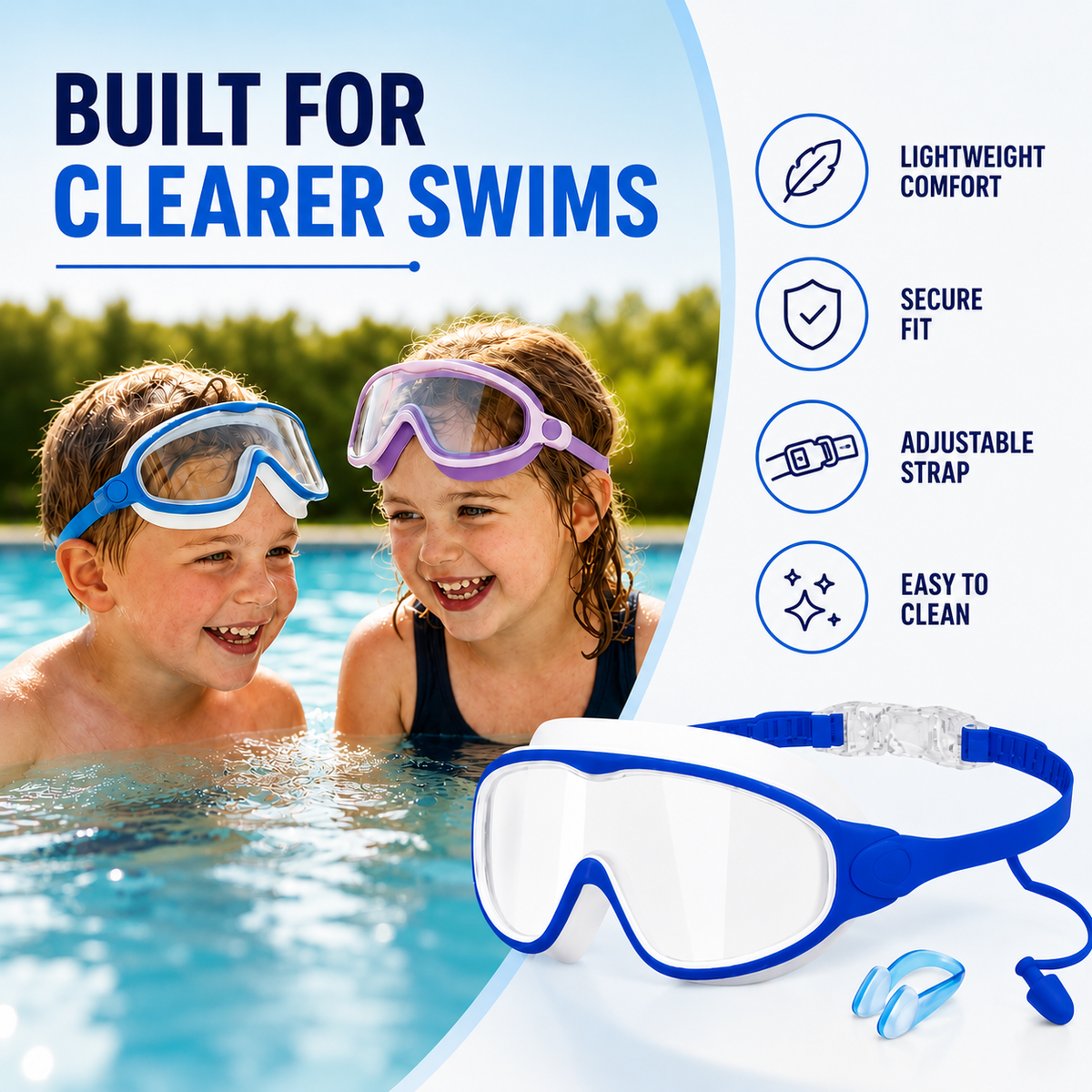 Lunettes AquaVista™ — Offrez à Votre Enfant une Nage Joyeuse et Confiance Sans Fuites ni Irritation