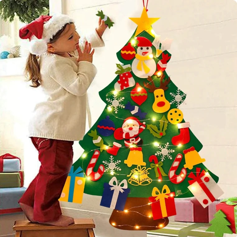 Arbre de Noël Montessori en feutre avec guirlande lumineuse