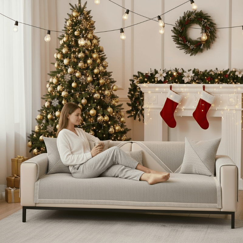 Housse de canapé en coton-lin antidérapante toutes saisons – Design respirant
