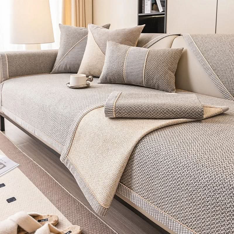 Housse de canapé en coton-lin antidérapante toutes saisons – Design respirant