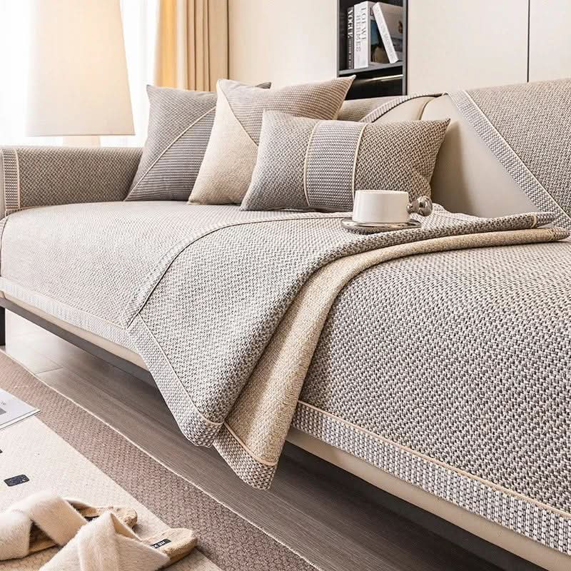 Housse de canapé en coton-lin antidérapante toutes saisons – Design respirant