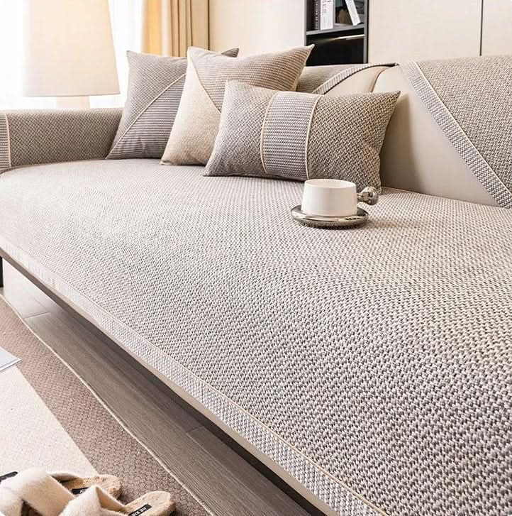 Housse de canapé en coton-lin antidérapante toutes saisons – Design respirant
